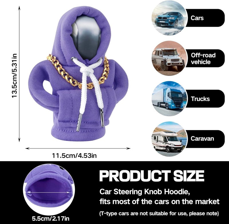 PLALEI Gear Shift Hoodie, Funny Car Gear Shift Cover, Cute Car Shift Knob Hoodie, Automotive Interior Accessories, Universal Fit Knob Cover Gift (Purple) - Image 2